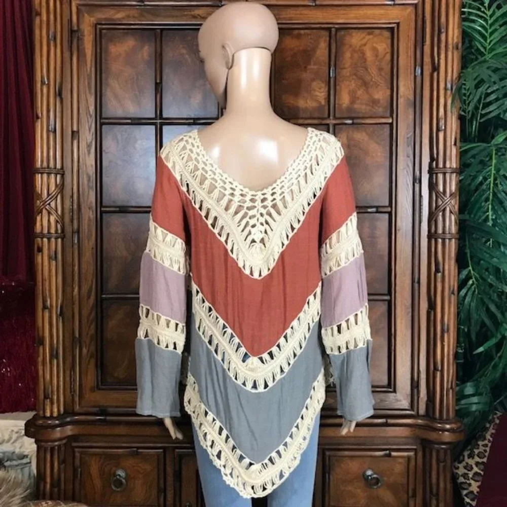 Chevron Crochet and Refined Gauze Cotton Blend Boho Top